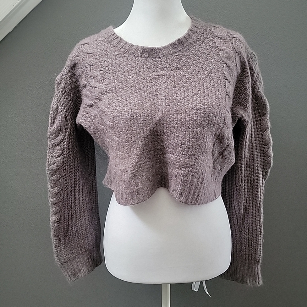 SKIN Dusty Purple Cable Knit Baby Alpaca/Wool Pullover Cropped Sweater Large